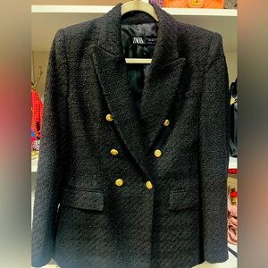 Zara double breasted tweed blazer